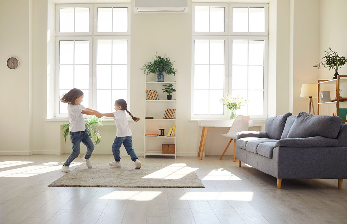 daughters playing in living room